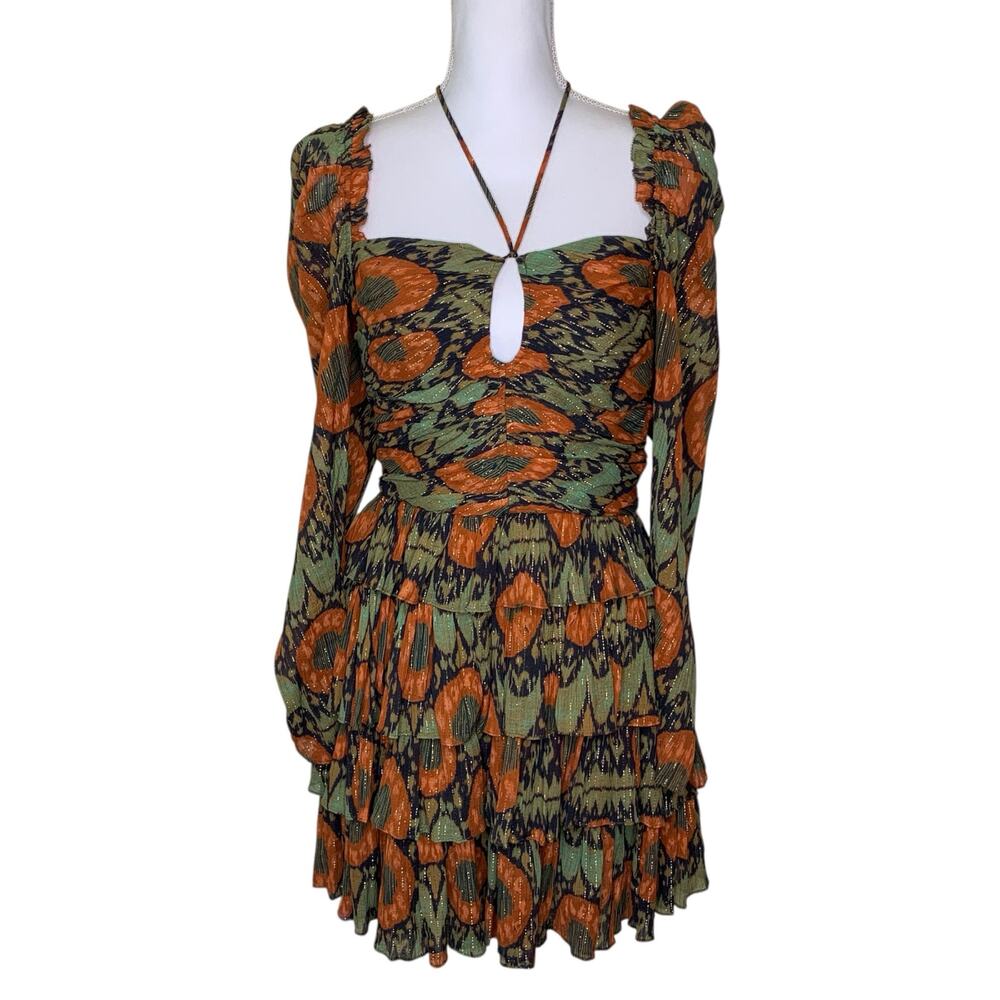 Ulla Johnson Naiya Dress Nocturne Ikat Metallic Stripe Ruffle Mini Size 6 - Picture 2 of 7